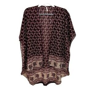 Floral‎ Printed Kimono Top Womens Size S Sheer Cover Up Boho Multicolor Brown